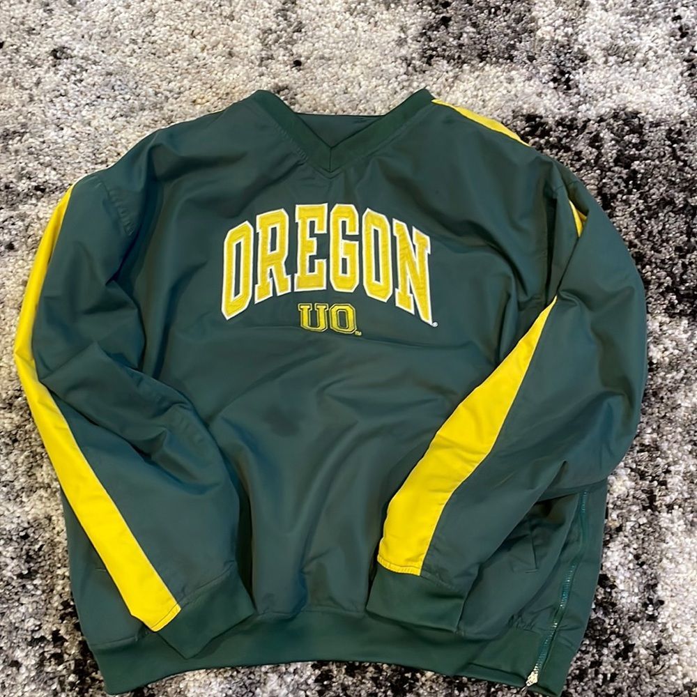 Oregon Ducks UO Knights Apparel Pullover Windbreaker Jacket Green Yellow Size L